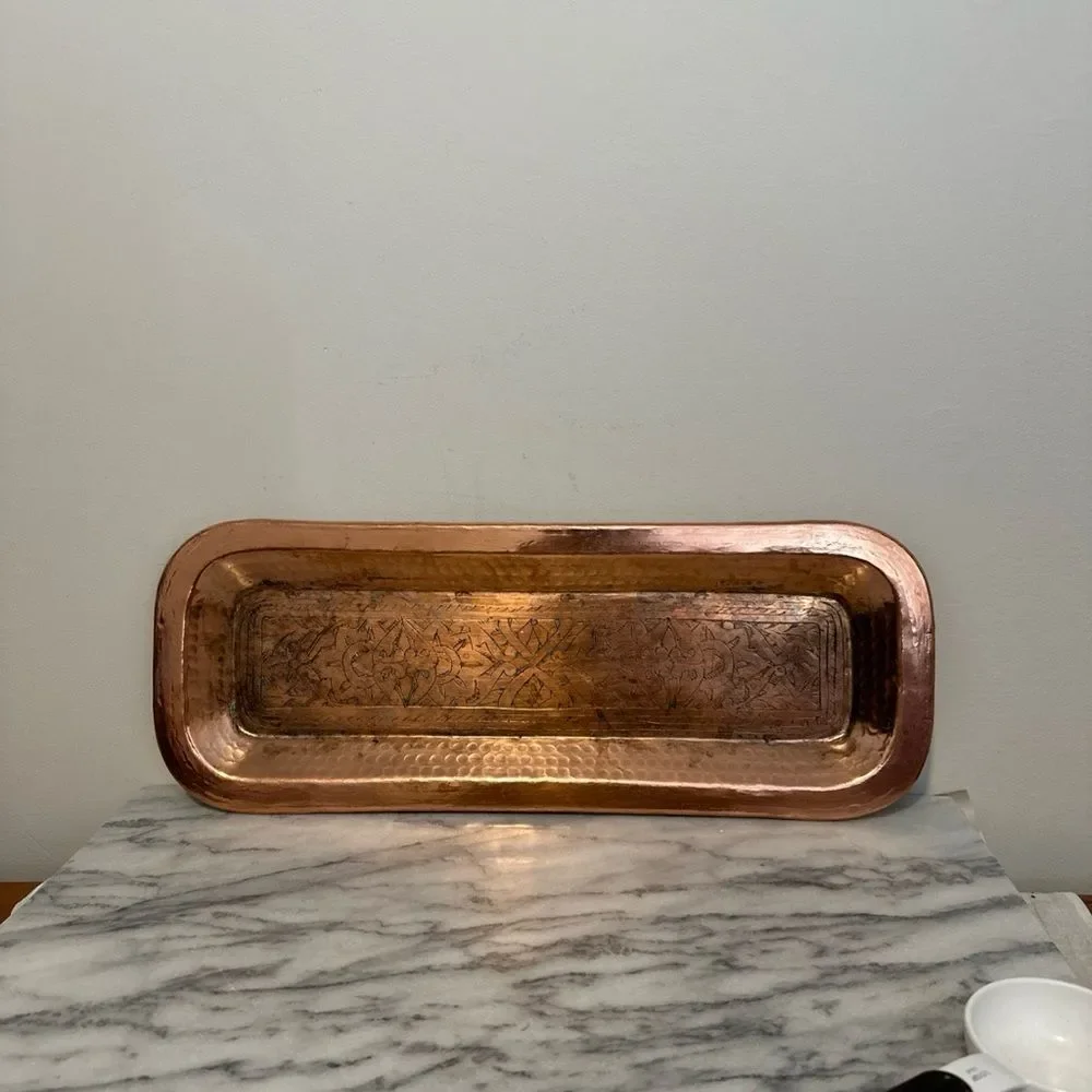 Copper Vanity Tray floral embossed hammered design